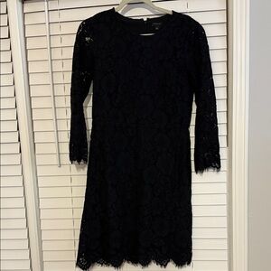 Ann Taylor Elegant Black Lace Long Sleeve Dress